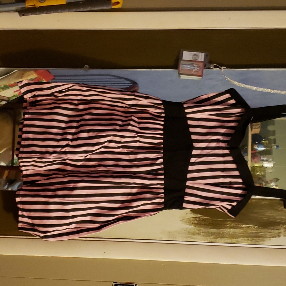 Switchblade Pink and black wide pinstripe dress